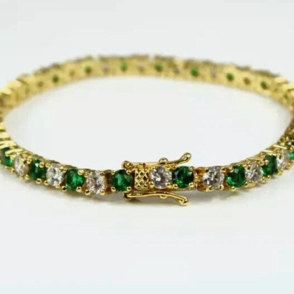 Vintage 925 Vermeil Emerald & Quartz Bracelet